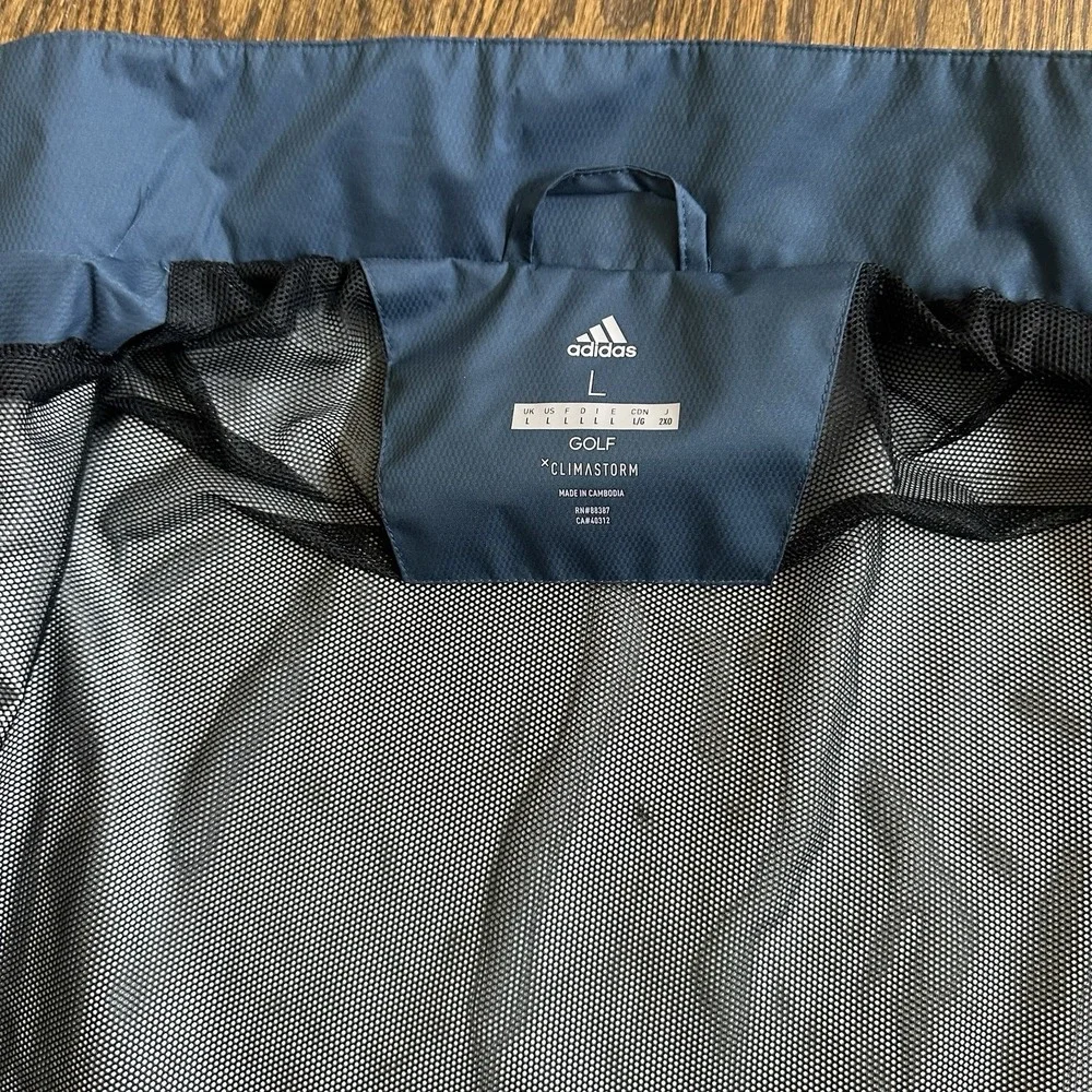 Adidas Golf CLIMASTORM Windbreaker Jacket Mens Large Blue Grey Zip Up